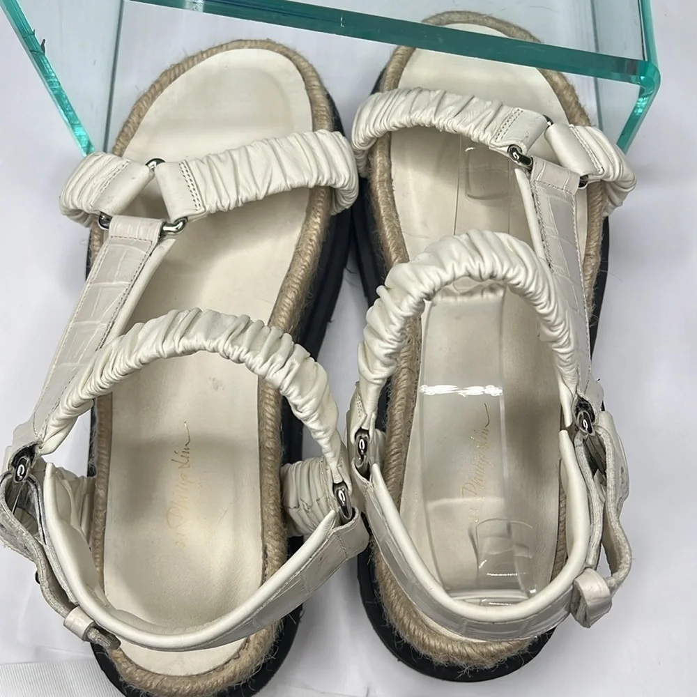 3.1 Philip Lim Sz 38 Noa Jute and Leather Platform Sandals